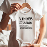 Kiddiepro Funny grandmother baby bodysuit Three things you should know about grandma Cute custom Unisex infant newborn gift boy girl outfit