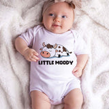 Little Moody baby Clothes Cute Funny Farm Animal Cow Pun Humorous Adorable Unisex Baby Clothing Pregnancy Reveal Comical Humor Outfit Baby Shower Gift