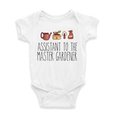 Assistant to the master gardener cute infant baby boy girl clothes gardening buddy outfit plant lover newborn romper