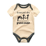 French baby clothes Je suis peut-etre petit mais je vais devenir un grand cousin outfit Big cousin unisex short sleeve bodysuit