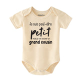French baby clothes Je suis peut-etre petit mais je vais devenir un grand cousin outfit Big cousin unisex short sleeve bodysuit