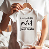 French baby clothes Je suis peut-etre petit mais je vais devenir un grand cousin outfit Big cousin unisex short sleeve bodysuit