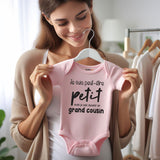 French baby clothes Je suis peut-etre petit mais je vais devenir un grand cousin outfit Big cousin unisex short sleeve bodysuit