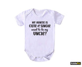 My Auntie is cute and single want to be my Uncle Cute and Funny baby bodysuit Family humor, Auntie's adorable relationship status (SKU#33)