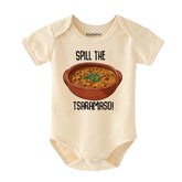 Spill the Tsaramaso Baby Bodysuit Funny Bean Themed Baby Outfit Personlized newborn clothes Vêtements bébé