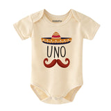Uno First Birthday Unisex Baby Clothes Mexican Hat Beard Theme Romper Party Outfit Newborn Gift Latino Spanish Custom Unisex Bodysuit