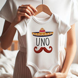Uno First Birthday Unisex Baby Clothes Mexican Hat Beard Theme Romper Party Outfit Newborn Gift Latino Spanish Custom Unisex Bodysuit