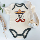 Uno First Birthday Unisex Baby Clothes Mexican Hat Beard Theme Romper Party Outfit Newborn Gift Latino Spanish Custom Unisex Bodysuit
