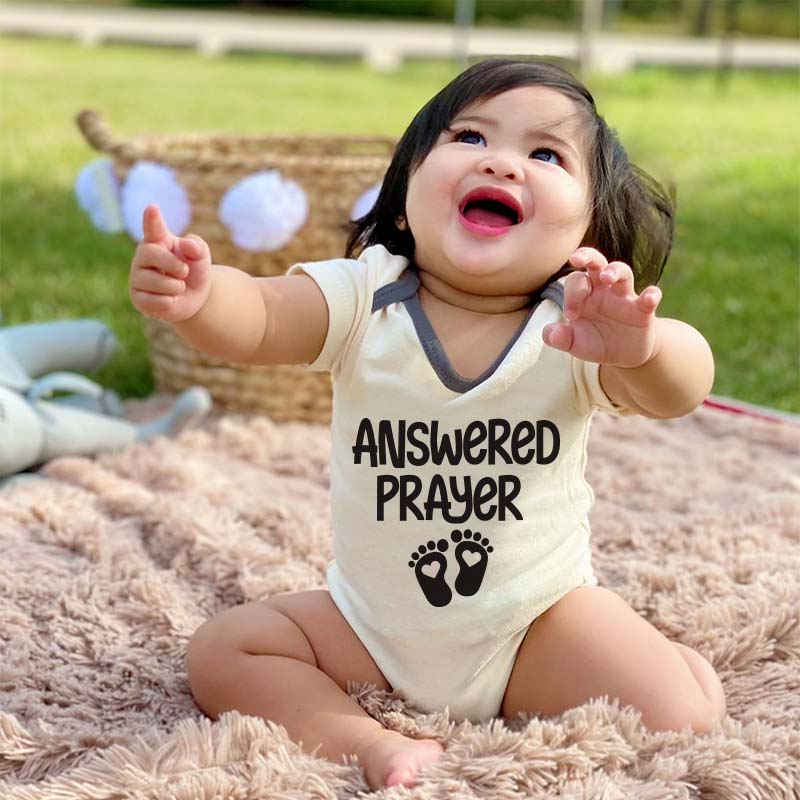 KiddiePro Answered Prayer Baby Bodysuit In Vitro IVF Miracle Newborn Unisex Baby Clothing Custom Baby Boy Girl Sleepers Pregnancy Announcement