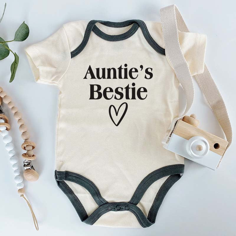 KiddiePro  Auntie's Bestie Baby Bodysuit Aunt Best Friend BFF Unisex Baby Clothes Gift for Niece Nephew Baby Boy Girl Clothing