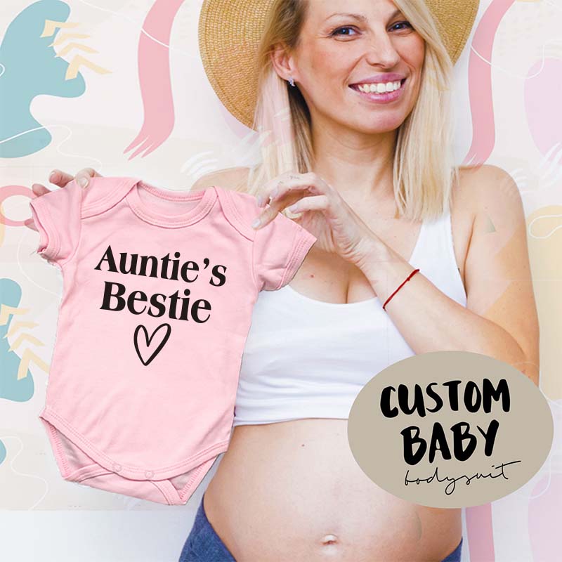 KiddiePro  Auntie's Bestie Baby Bodysuit Aunt Best Friend BFF Unisex Baby Clothes Gift for Niece Nephew Baby Boy Girl Clothing