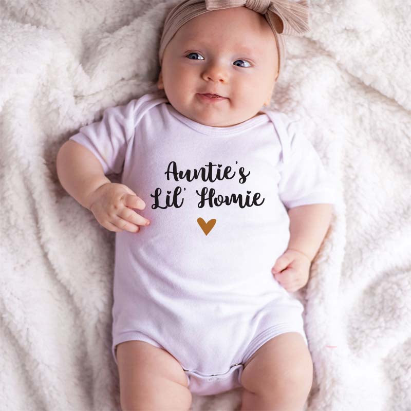 KiddiePro Auntie's Little Homie Baby Clothes Sidekick Trendy Cool Baby Clothing with Sayings Unique Baby Gift for Niece Nephew Unisex Custom Baby Clothes