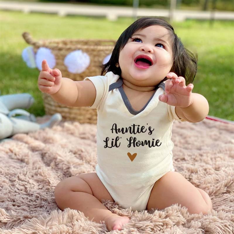 KiddiePro Auntie's Little Homie Baby Clothes Sidekick Trendy Cool Baby Clothing with Sayings Unique Baby Gift for Niece Nephew Unisex Custom Baby Clothes