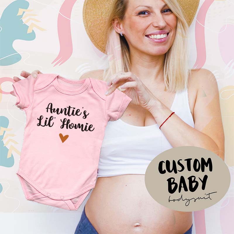 KiddiePro Auntie's Little Homie Baby Clothes Sidekick Trendy Cool Baby Clothing with Sayings Unique Baby Gift for Niece Nephew Unisex Custom Baby Clothes