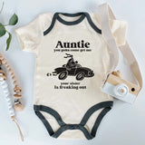 Auntie your sister is freaking out Cute Funny Baby Bodysuit with sayings for Newborn Niece Nephew Custom Shirt Unisex Baby Clothing Shower Gift Humorous Baby Outfit