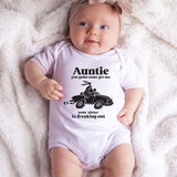 Auntie your sister is freaking out Cute Funny Baby Bodysuit with sayings for Newborn Niece Nephew Custom Shirt Unisex Baby Clothing Shower Gift Humorous Baby Outfit