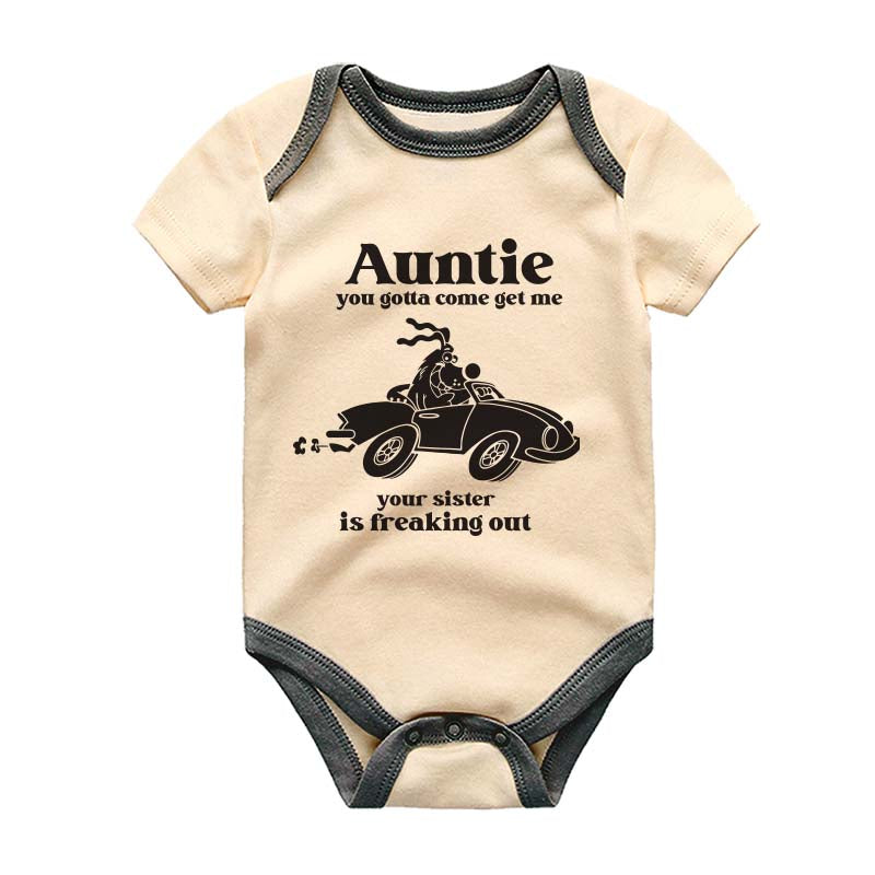 Auntie your sister is freaking out Cute Funny Baby Bodysuit with sayings for Newborn Niece Nephew Custom Shirt Unisex Baby Clothing Shower Gift Humorous Baby Outfit