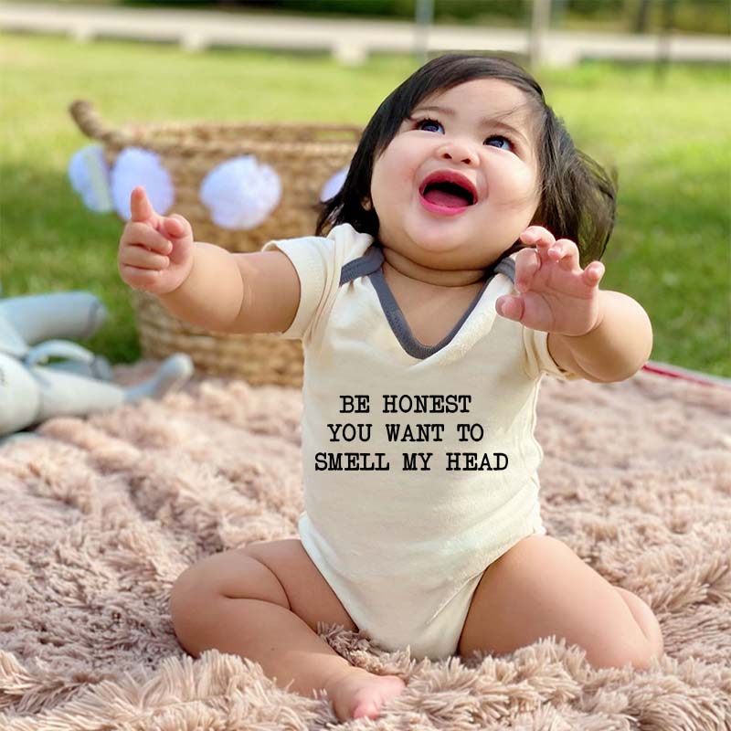 Be Honest you want to smell my Head Cute Funny Playful Custom Baby Bodysuit Newborn Outfit Pregnancy Reveal New Mom Dad Gift