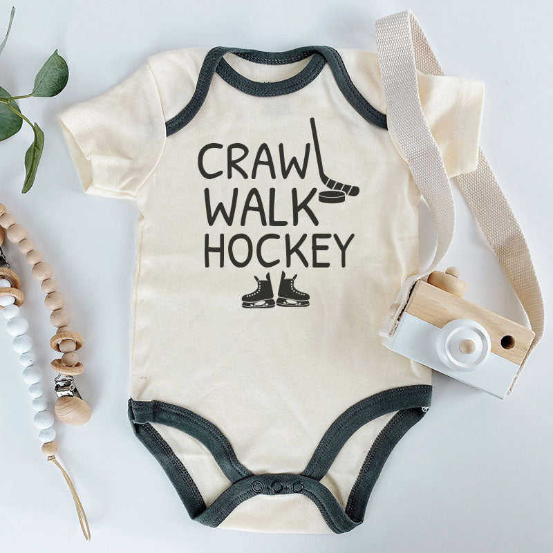 Crawl Walk Hockey Baby Boy Girl Newborn Clothes Custom Infant Bodysuit Sports Outfit