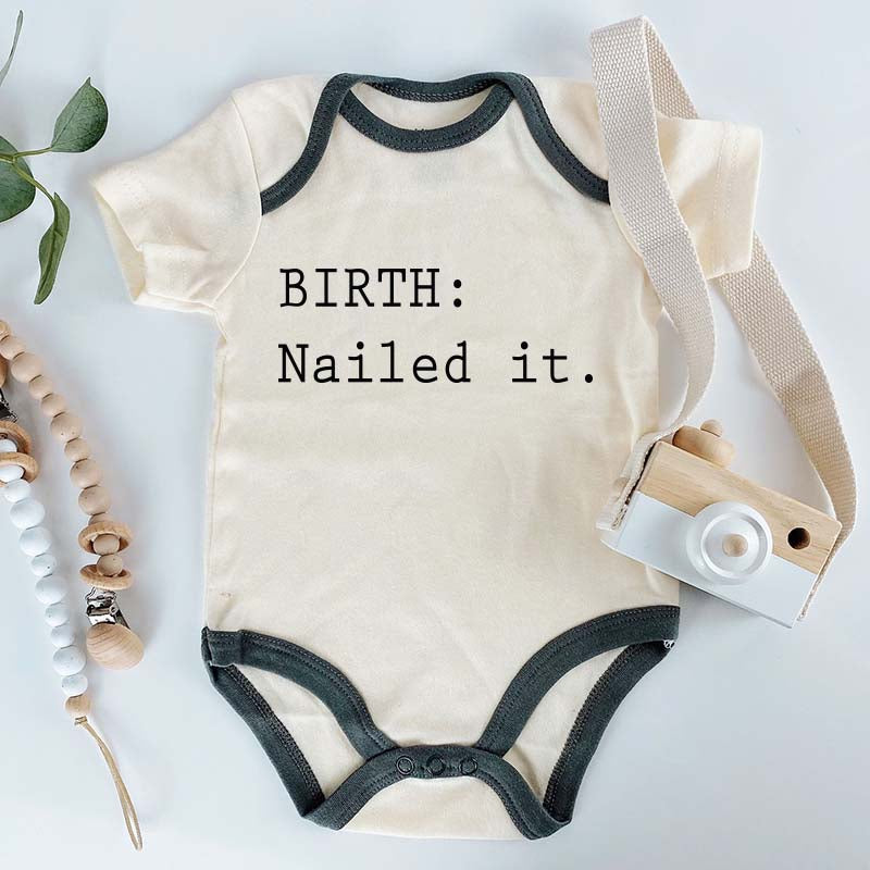 Funny Baby Boy Girl Outfit Birth Nailed Custom Shirt Newborn Bodysuit Unisex Infant Baby Clothing Pregnancy Announcement Long Awaited Baby Arrival Romper