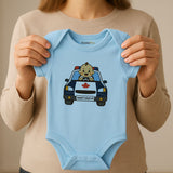 Daddy’s Backup Baby Bodysuit – Cute Newborn Infant Outfit for Boys or Girls – Short Sleeve Baby Clothing with Police Car Design – Fun Baby Shower or Father Gift
