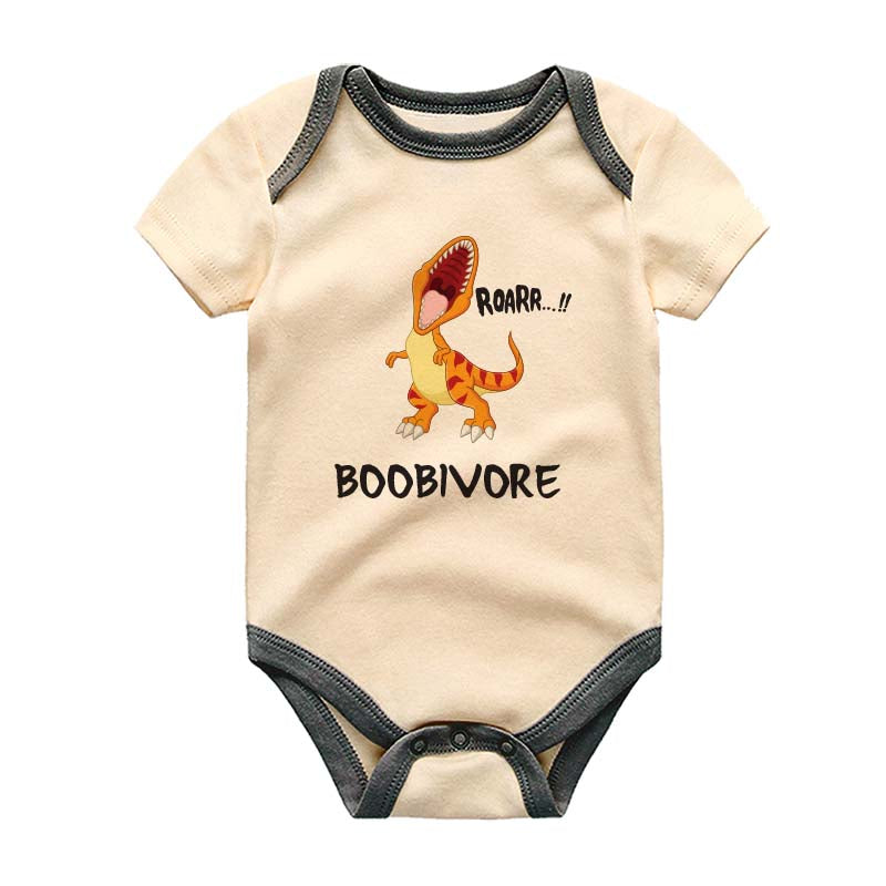 Boobivore Funny Hilarious Cartoon T-Rex Dinosaur Baby Clothes Custom Dino Infant Newborn Bodysuit Personalized Name Breastfeeding Nursing Unisex Baby Clothing Gift