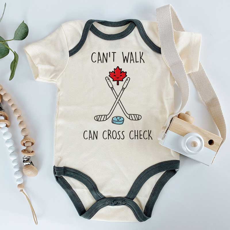 Funny Canadian Baby Bodysuit Canada Day Baby Outfit Unisex Baby Clothing Custom Baby Shower Gift Baby Announcement Hockey Player Gift