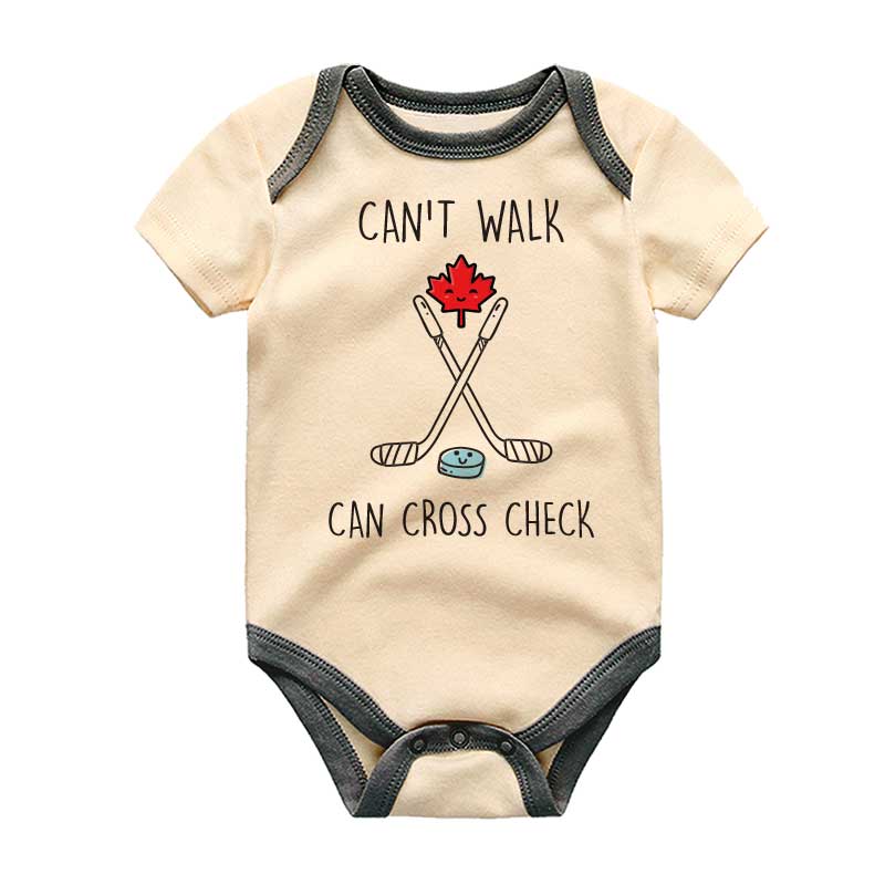 Funny Canadian Baby Bodysuit Canada Day Baby Outfit Unisex Baby Clothing Custom Baby Shower Gift Baby Announcement Hockey Player Gift