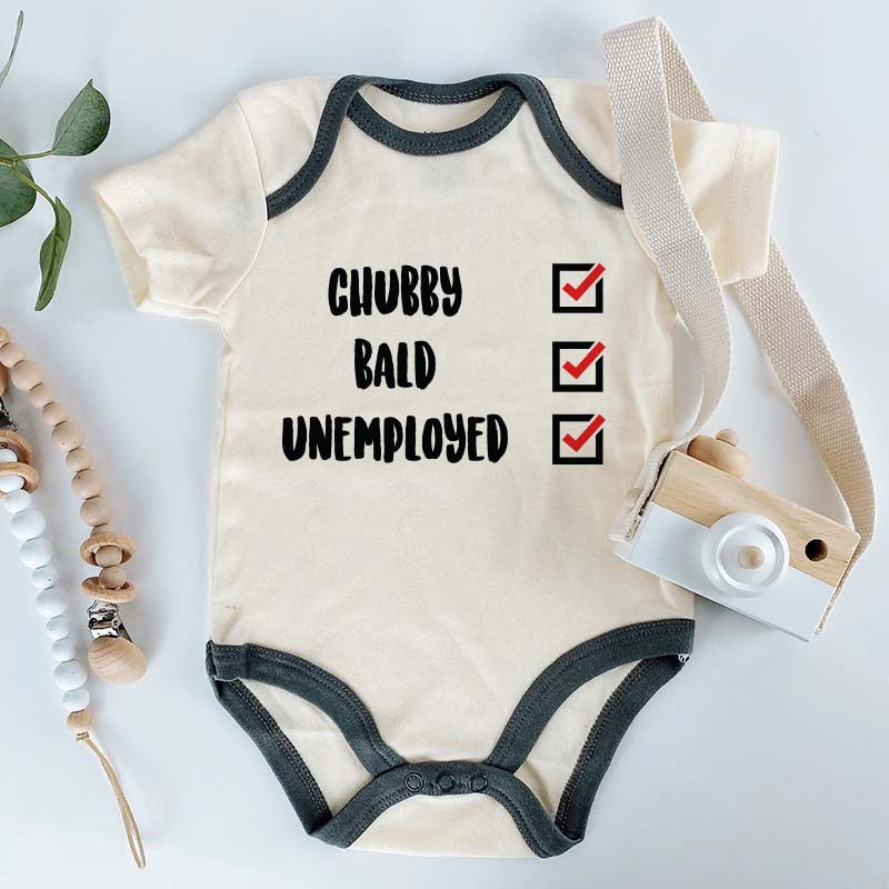 Chubby Bald Unemplyed Baby Bodysuit Playful Newborn Outfit Custom Shirt Pregnancy Reveal Unisex Infant Clothing