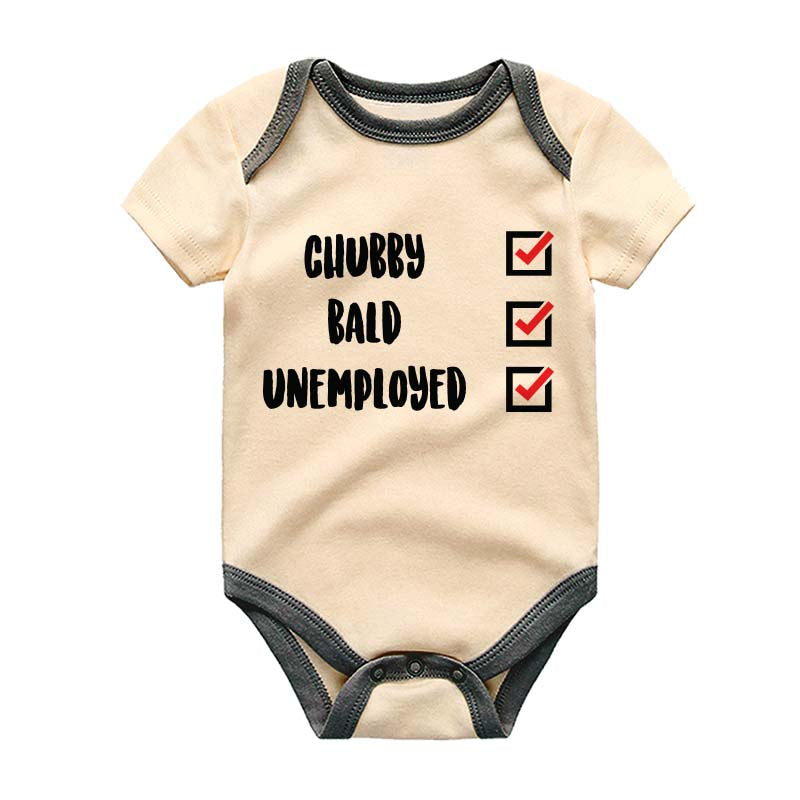 Chubby Bald Unemplyed Baby Bodysuit Playful Newborn Outfit Custom Shirt Pregnancy Reveal Unisex Infant Clothing