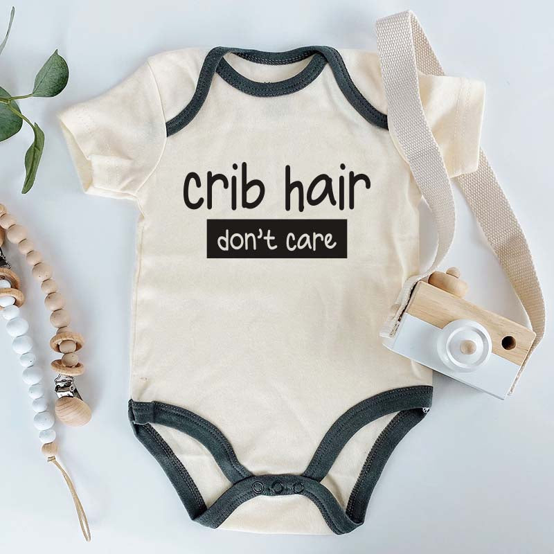 Crib Hair Don't Care Unisex Infant Baby clothes Funny Custom Newborn Outfit Minimalist Trendy Baby Boy Girl Shower Gift Playful Humorous Presents for New Mom and Dad