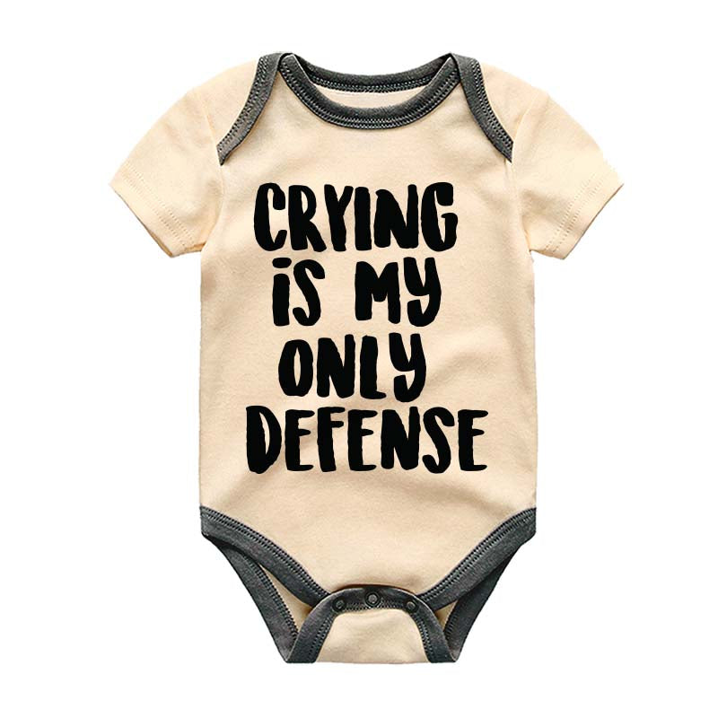 Crying is my only defense Custom Funny Sayings Baby Bodysuit Unisex Infant Baby Clothing Boy Girl Newborn Outfit Pregnancy Announcement Baby Shower Gift