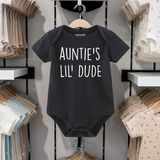 Auntie's Lil Dude Funny Custom Baby Boy bodysuit Cute Personalized Aunt gift for newborn nephews pregnancy announcement keepsake