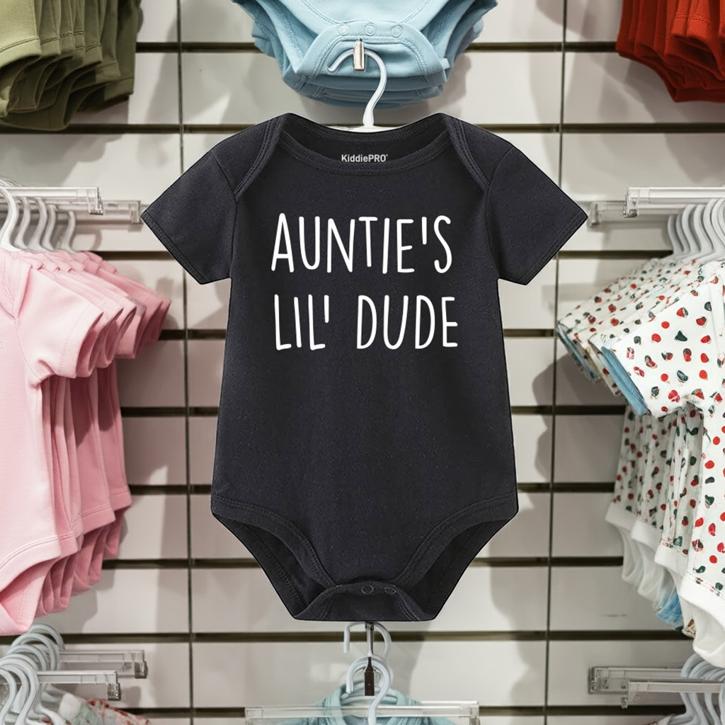 Auntie's Lil Dude Funny Custom Baby Boy bodysuit Cute Personalized Aunt gift for newborn nephews pregnancy announcement keepsake
