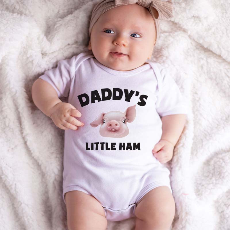 Daddy's Little Ham Cute Funny Custom Baby Bodysuit Adorable baby outfit Animal-themed baby clothes Playful Baby Humor shower present Baby Clothing