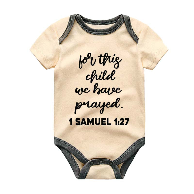 For this child we have prayed Romper Answered prayers Custom Unisex Baby Clothing Faith-based baby clothing Inspirational Spiritual Religious baby outfit miracle Blessed Bodysuit