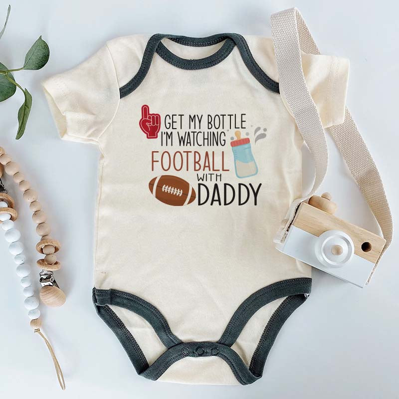 KiddiePro Wathcing Football with my Daddy Baby Bodysuit Game Day Football Fan Unisex Baby Clothing