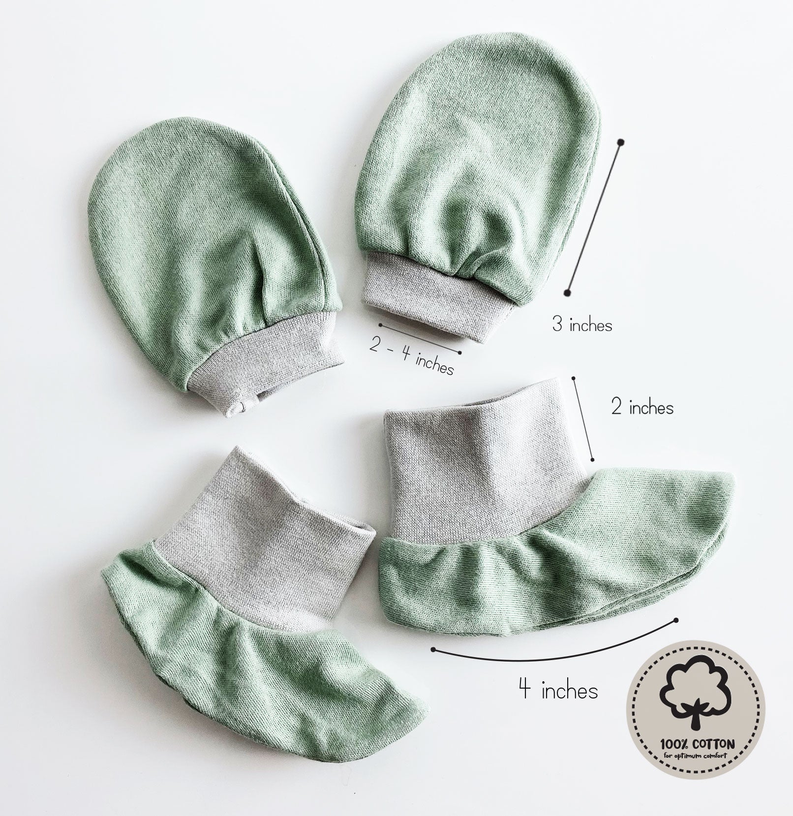 Baby Mittens & Socks Set – 3‑Pack (Mustard, Maroon, Sage) | Soft Cotton Baby Essentials – One Size