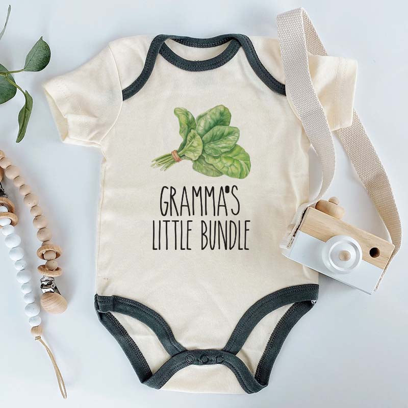 Vegetable Lover Baby Bodysuit Gramma's Little Bundle Unisex Baby Clothing Vegan Veggies Food Pun lover Custom Baby Clothes Cute Garden Spinach Romper Gift