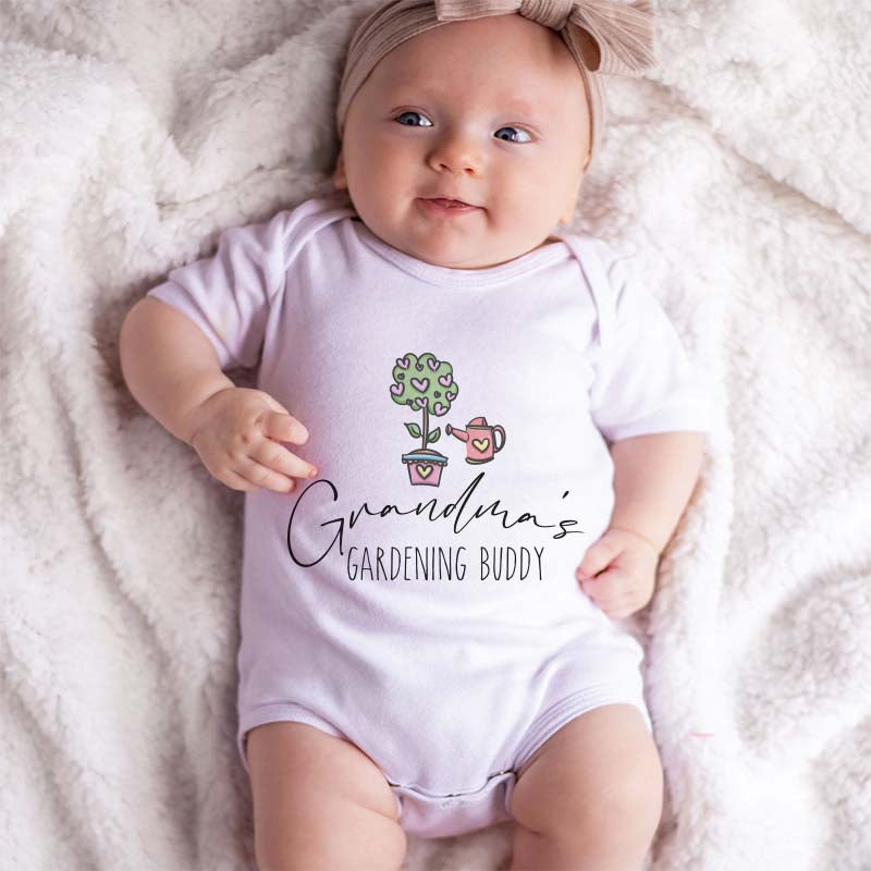 Grandma's Gardening Buddy Personalized Baby Bodysuit Custom Farm Garden Outfit Unisex Baby Clothes