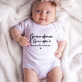 Grandma and grandpa's favorite human baby bodysuit grandparent gift newborn outfit cute baby clothes family-themed baby apparel funny baby clothing Custom Baby Outfit Shirt