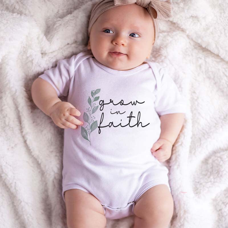 Faith-Inspired newborn religious bodysuit spiritual baby clothes baptism gift scripture Inspirational baby outfit Custom christening Shirt Romper