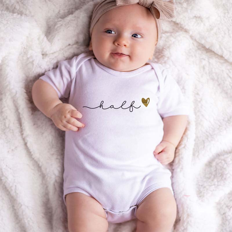 Adroable 1/2 Half Birthday Outfit Half way to one Bodysuit Baby Milestone 6 Month Old Romper Unisex Baby Clothing  Adorable Birthday outfit