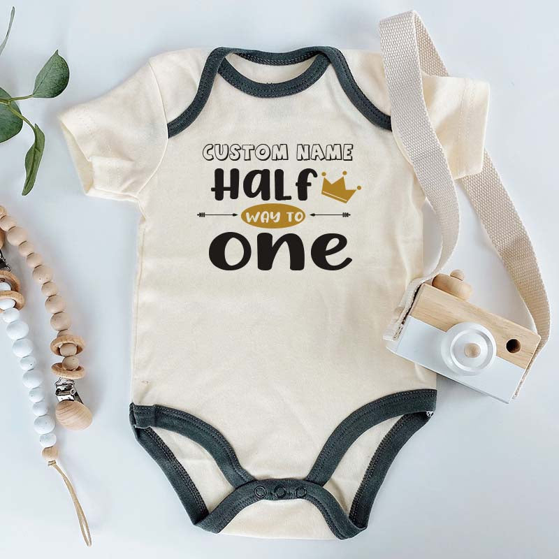 Half way to one Bodysuit Baby Milestone 6 Month Old Romper Half Birthday Unisex Baby Clothing  Adorable Birthday outfit