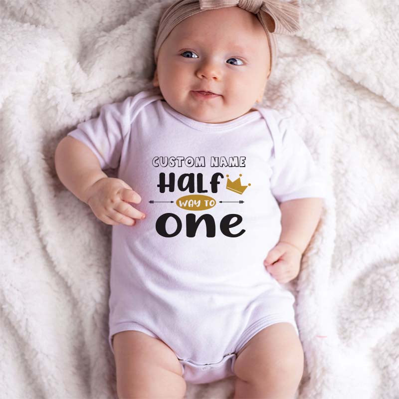 Half way to one Bodysuit Baby Milestone 6 Month Old Romper Half Birthday Unisex Baby Clothing  Adorable Birthday outfit