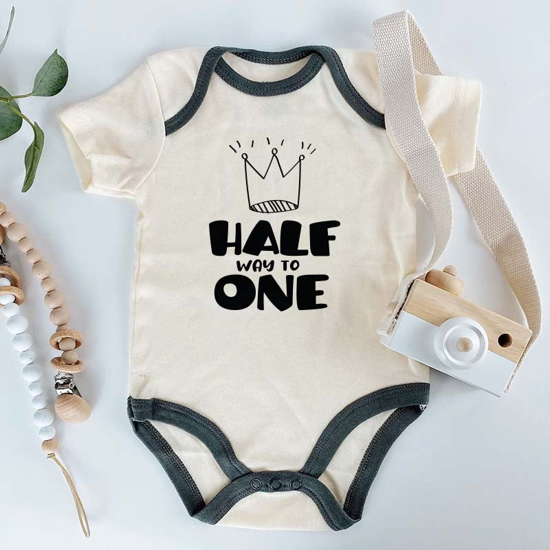 Cute Half Birthday Outfit Half way to one Bodysuit Baby Milestone 6 Month Old Romper Unisex Baby Clothing  Adorable Birthday outfit