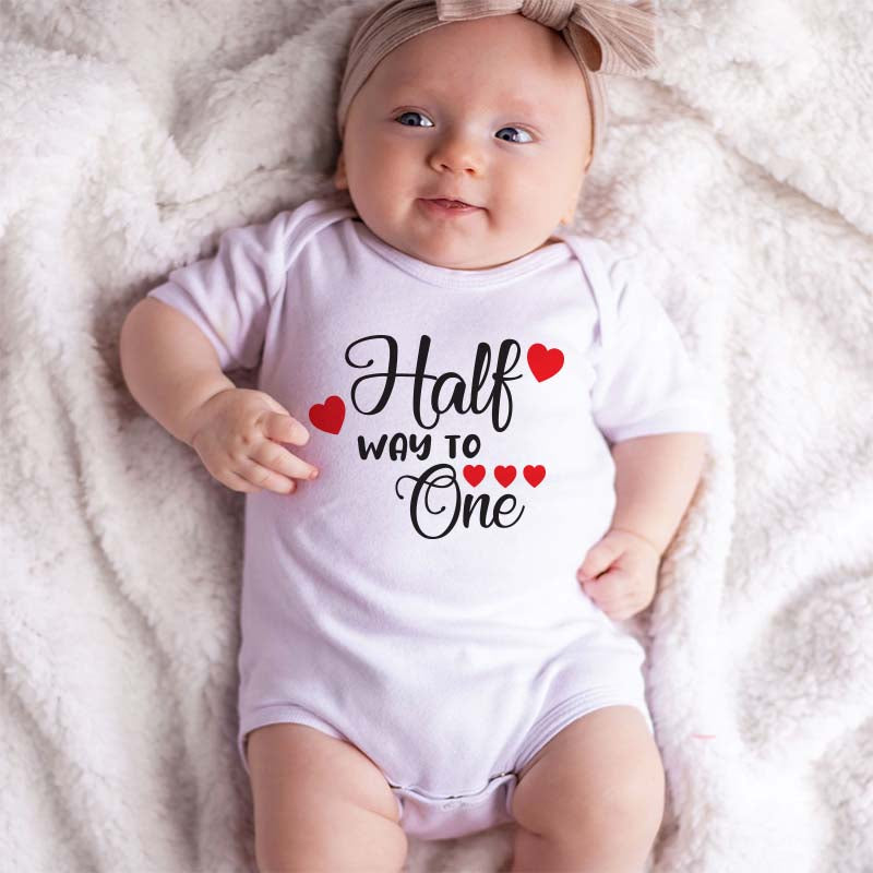 Half way to one Baby Clothes Milestone Unisex baby clothing 6 month baby outfit baby half-birthday Cute outfit photo shoot baby apparel half-year baby Apparel Custom Birthday Shirt