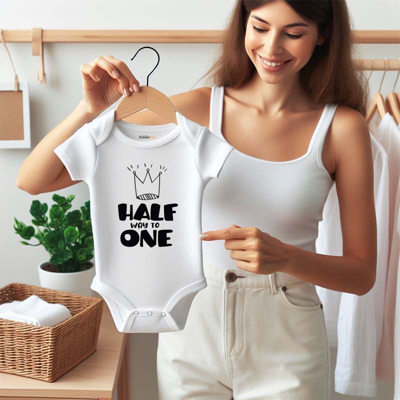 Cute Half Birthday Outfit Half way to one Bodysuit Baby Milestone 6 Month Old Romper Unisex Baby Clothing  Adorable Birthday outfit