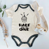 Cupcake Theme 1/2 Half Birthday Outfit Half way to one Bodysuit Baby Milestone 6 Month Old Romper Unisex Baby Clothing  Adorable Birthday outfit