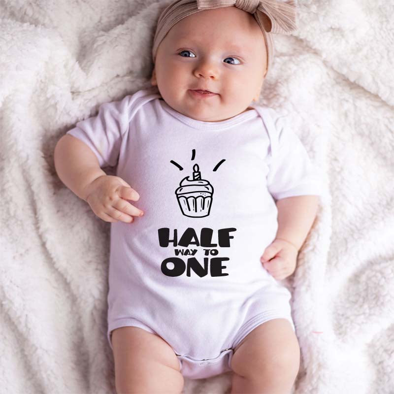 Cupcake Theme 1/2 Half Birthday Outfit Half way to one Bodysuit Baby Milestone 6 Month Old Romper Unisex Baby Clothing  Adorable Birthday outfit